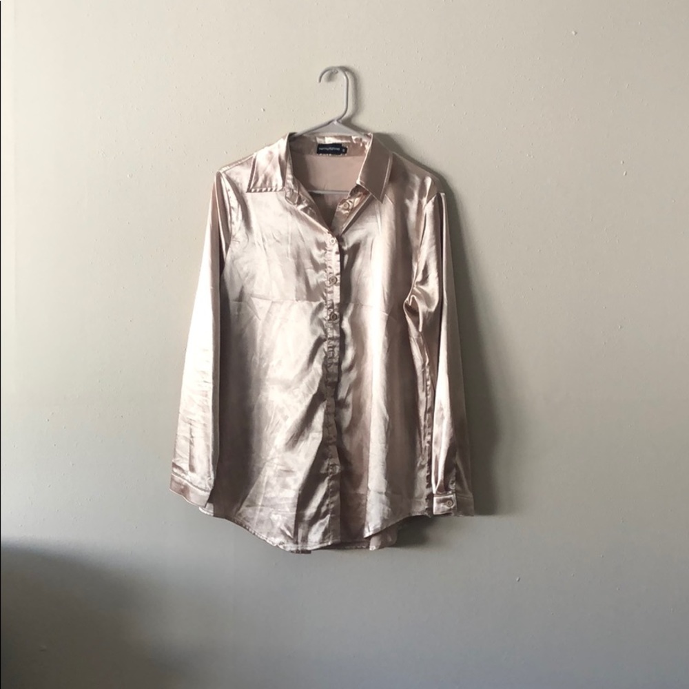 champagne silky button down shirt by PLT